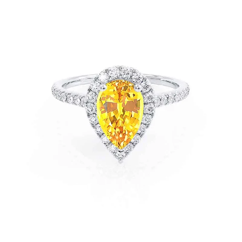 HARLOW - Chatham® Pear Yellow Sapphire & Diamond 18k White Gold Halo