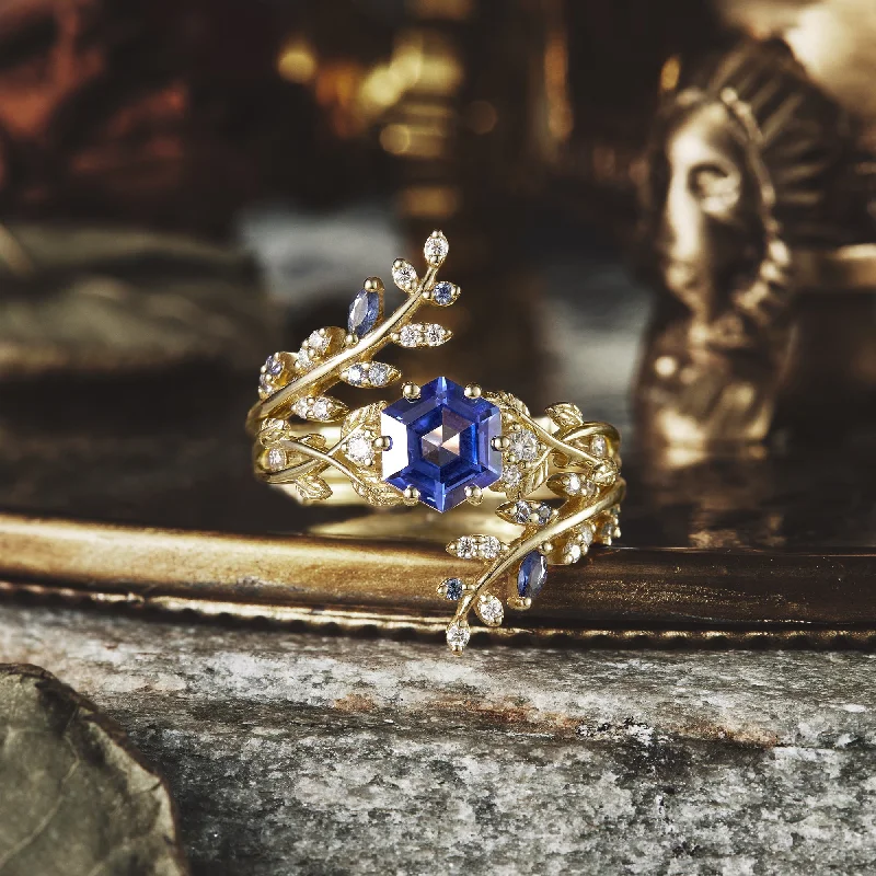 Hexagon Sapphire Vine Ring Set | Clio