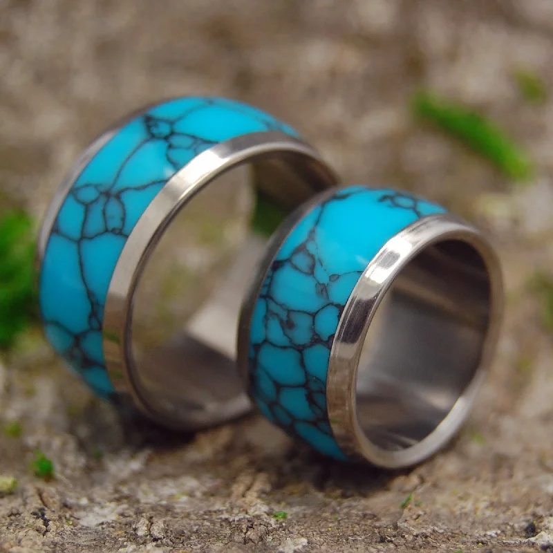 Atlantis | Turquoise Stone & Titanium - Unique Wedding Ring - Wedding Ring Set