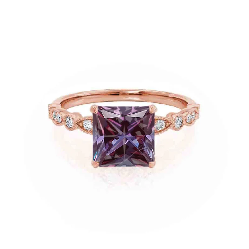 HOPE - Chatham® Princess Alexandrite & Diamond 18k Rose Gold Vintage Shoulder Set