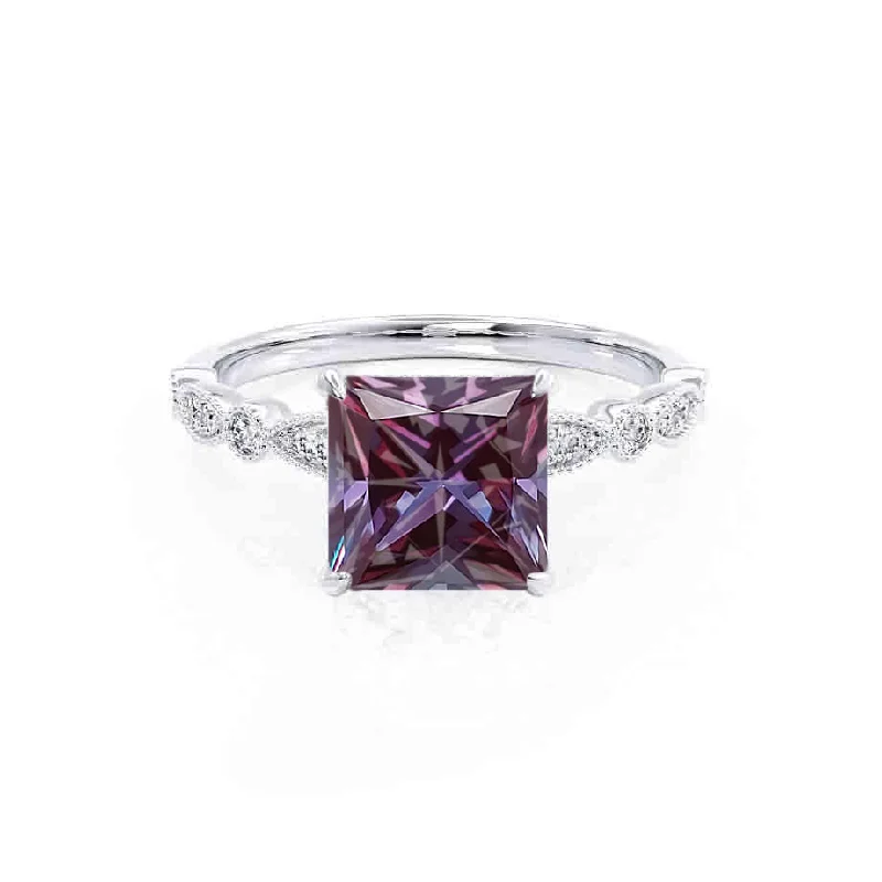 HOPE - Chatham® Princess Alexandrite & Diamond 18k White Gold Vintage Shoulder Set