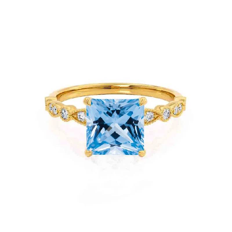 HOPE - Chatham® Princess Aqua Spinel & Diamond 18k Yellow Gold Vintage Shoulder Set