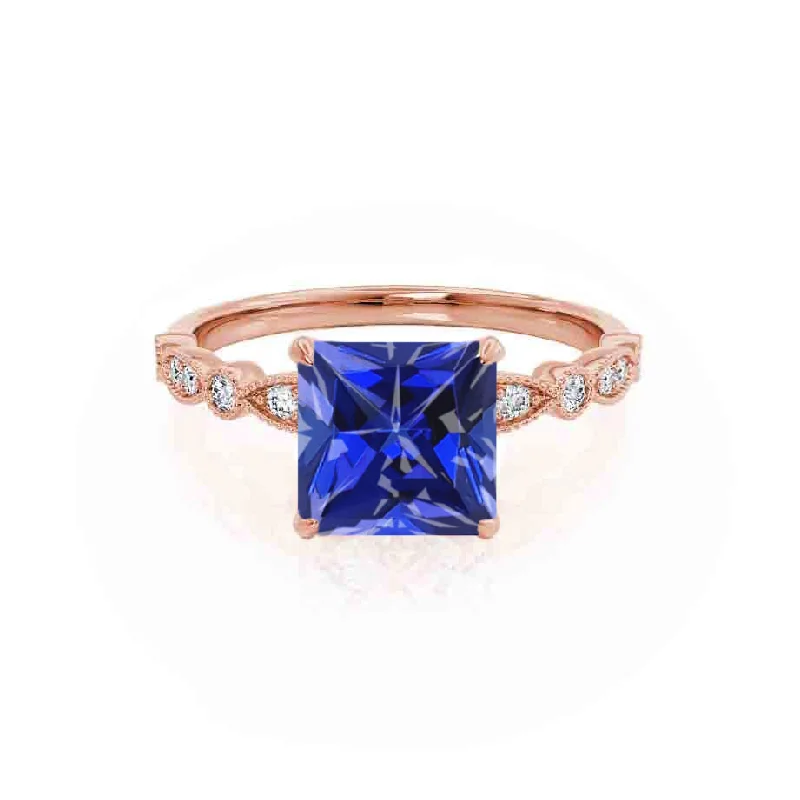 HOPE - Chatham® Princess Blue Sapphire & Diamond 18k Rose Gold Vintage Shoulder Set