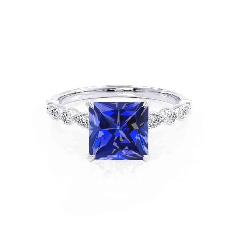 HOPE - Chatham® Princess Blue Sapphire & Diamond 18k White Gold Vintage Shoulder Set