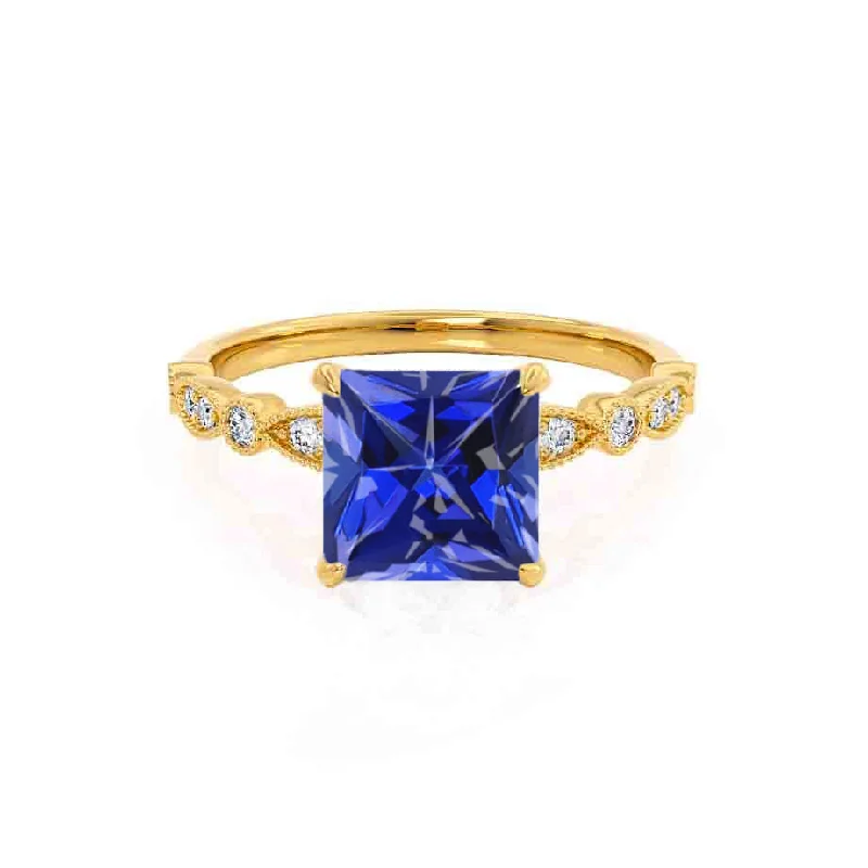 HOPE - Chatham® Princess Blue Sapphire & Diamond 18k Yellow Gold Vintage Shoulder Set