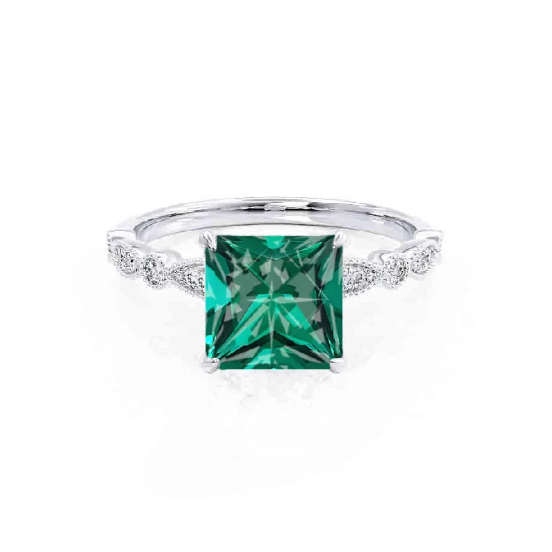 HOPE - Chatham® Princess Emerald & Diamond 18k White Gold Vintage Shoulder Set