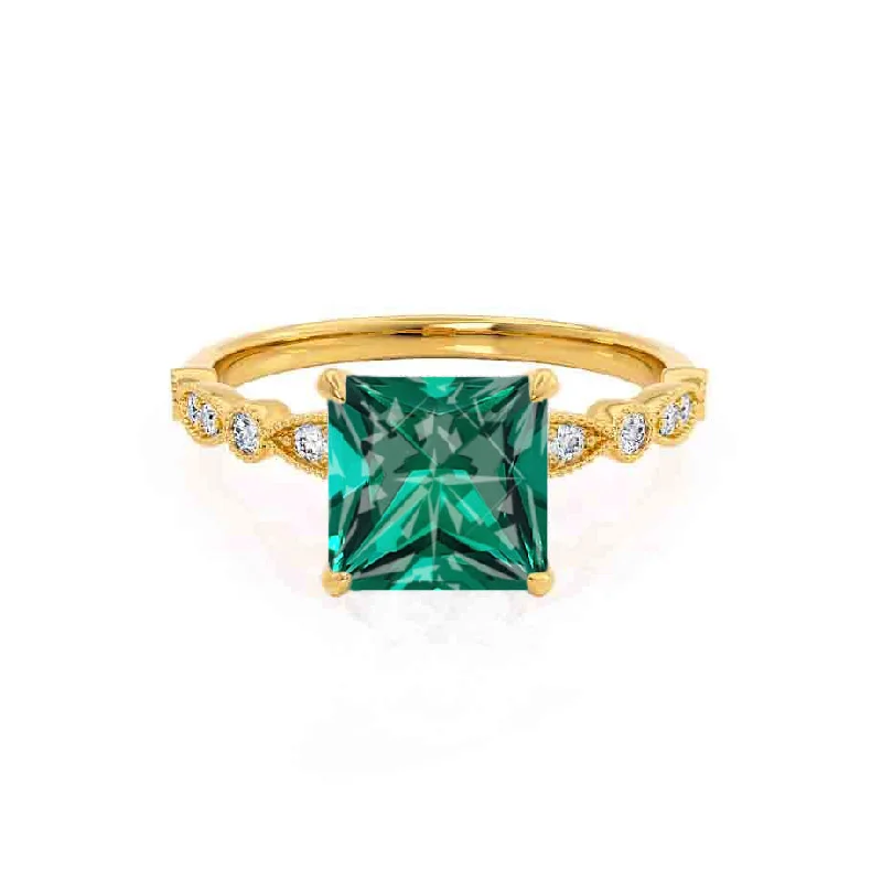 HOPE - Chatham® Princess Emerald & Diamond 18k Yellow Gold Vintage Shoulder Set