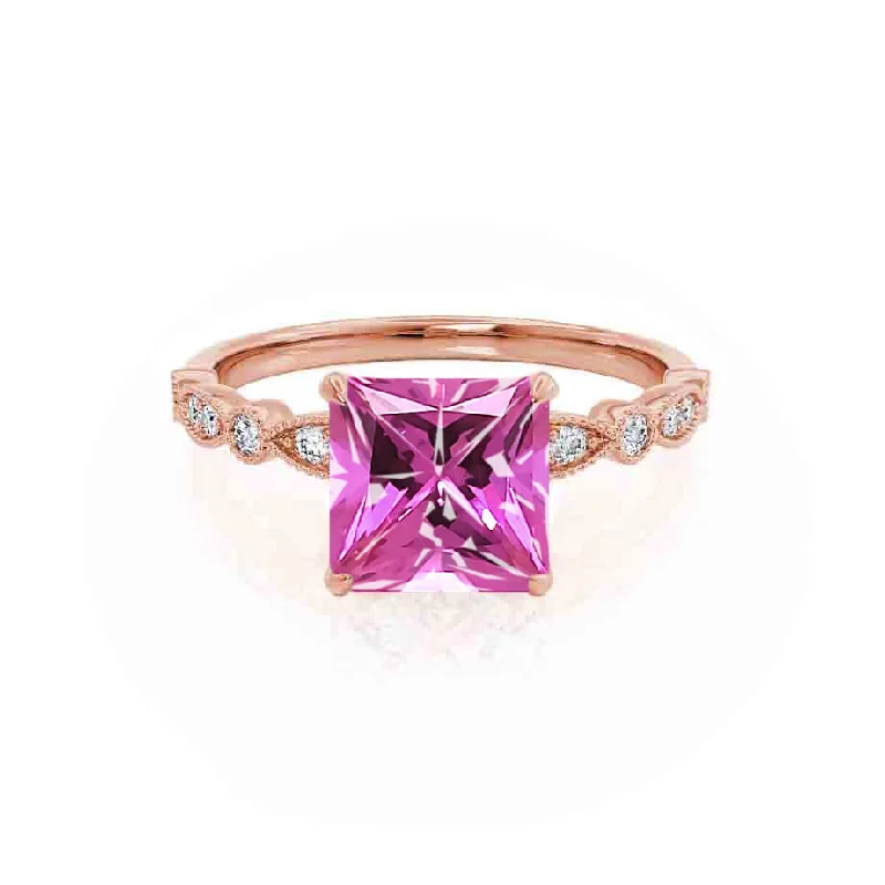 HOPE - Chatham® Princess Pink Sapphire & Diamond 18k Rose Gold Vintage Shoulder Set