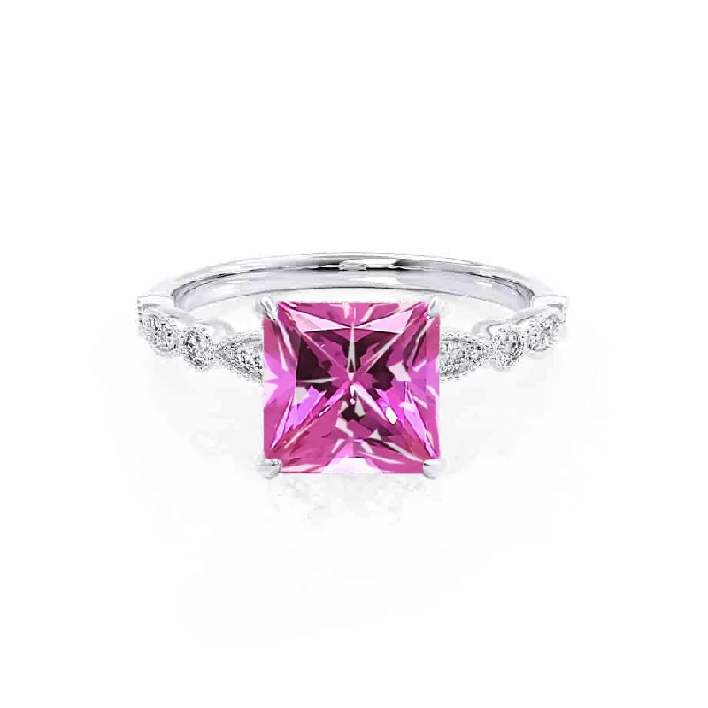 HOPE - Chatham® Princess Pink Sapphire & Diamond 18k White Gold Vintage Shoulder Set