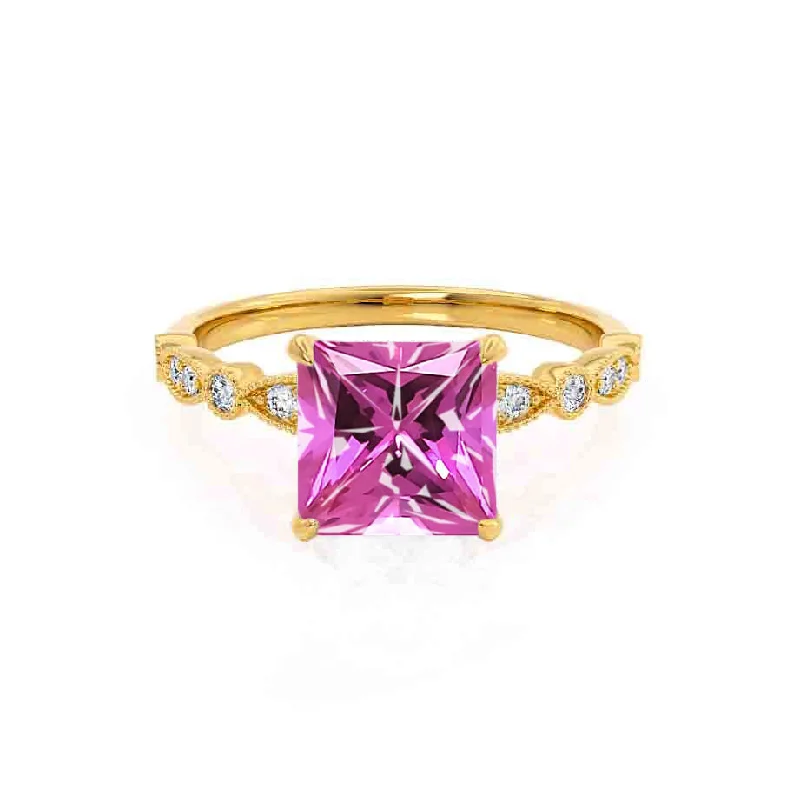 HOPE - Chatham® Princess Pink Sapphire & Diamond 18k Yellow Gold Vintage Shoulder Set