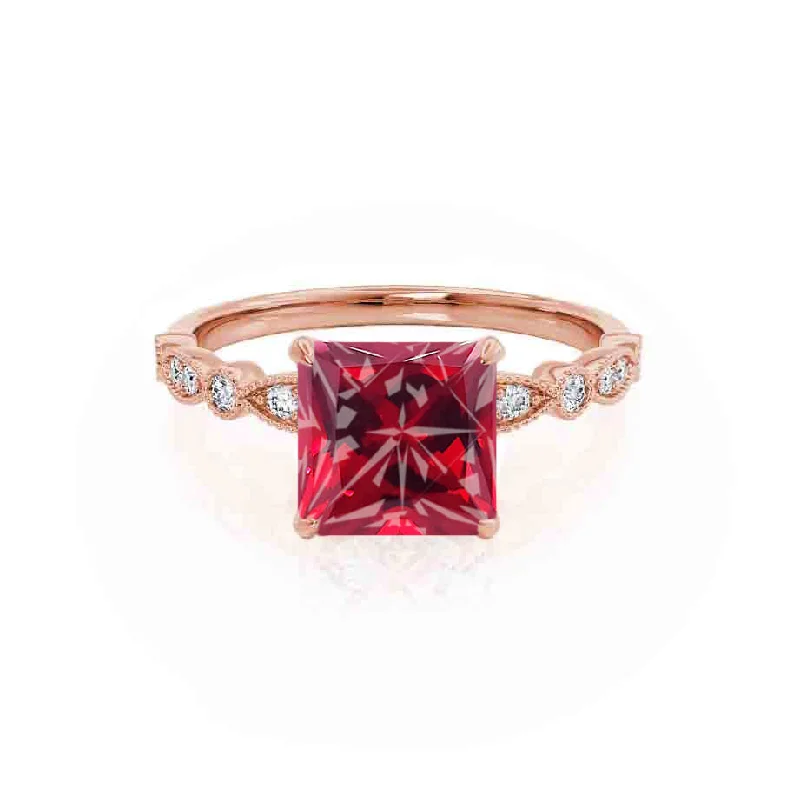 HOPE - Chatham® Princess Ruby & Diamond 18k Rose Gold Vintage Shoulder Set