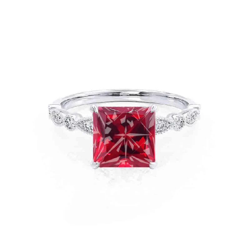 HOPE - Chatham® Princess Ruby & Diamond 18k White Gold Vintage Shoulder Set