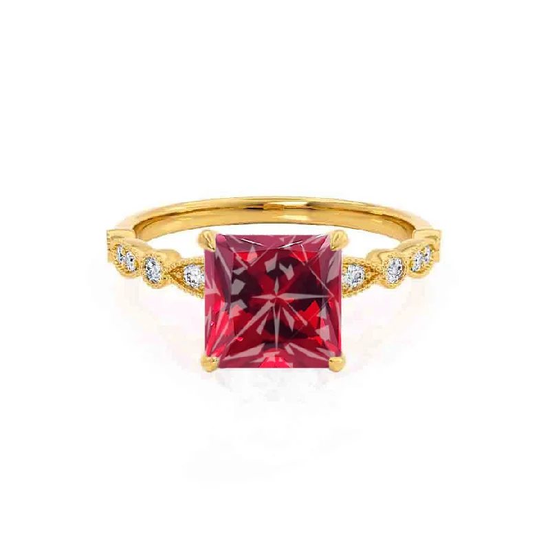 HOPE - Chatham® Princess Ruby & Diamond 18k Yellow Gold Vintage Shoulder Set