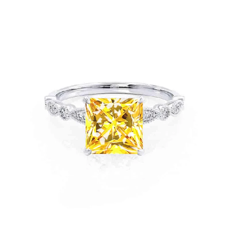 HOPE - Chatham® Princess Yellow Sapphire & Diamond 18k White Gold Vintage Shoulder Set