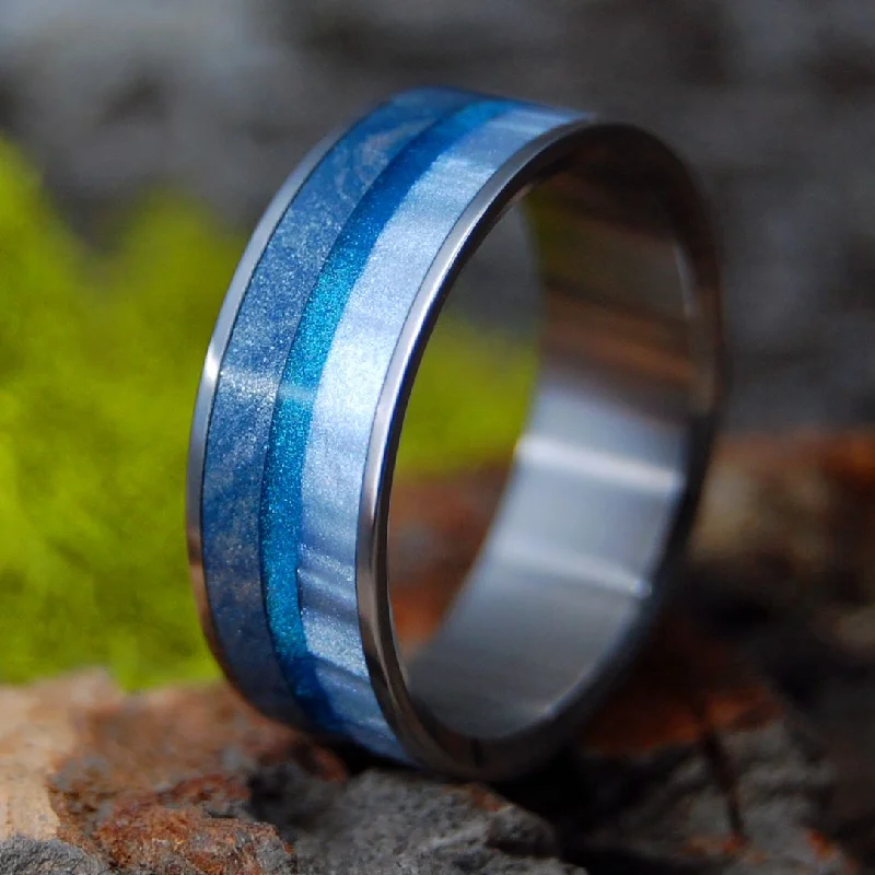 Icebreaker | Men's Blue Silver Mokume Gane, Resin & Titanium Wedding Ring