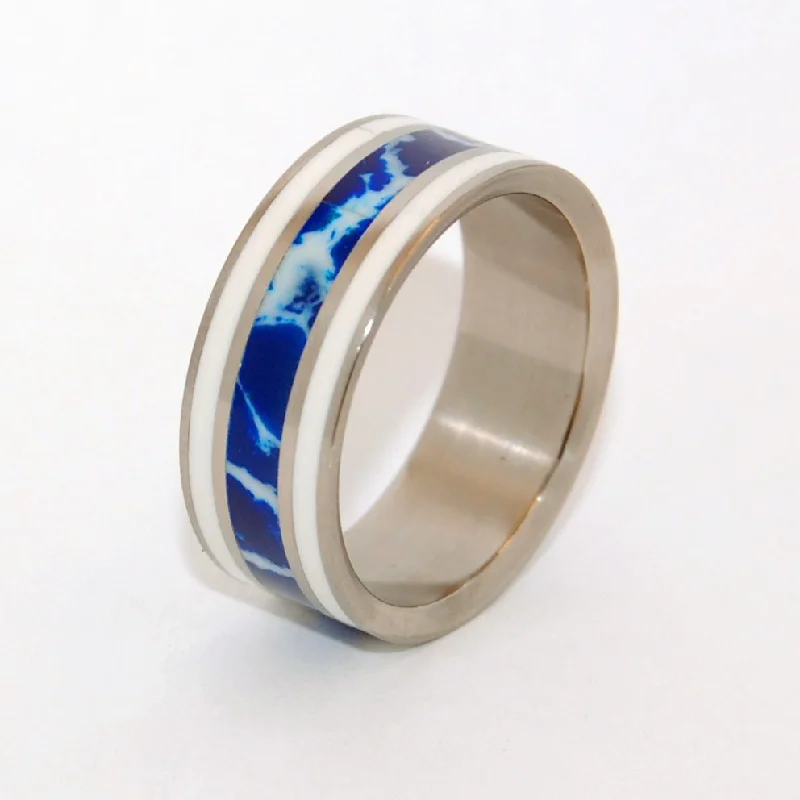 It's All Greek! | Men's Cobalt Stone, White Marble & Titanium Wedding Ring