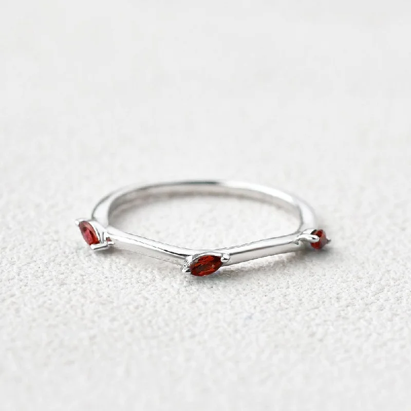 Lab Ruby Three Stone White Gold Ring