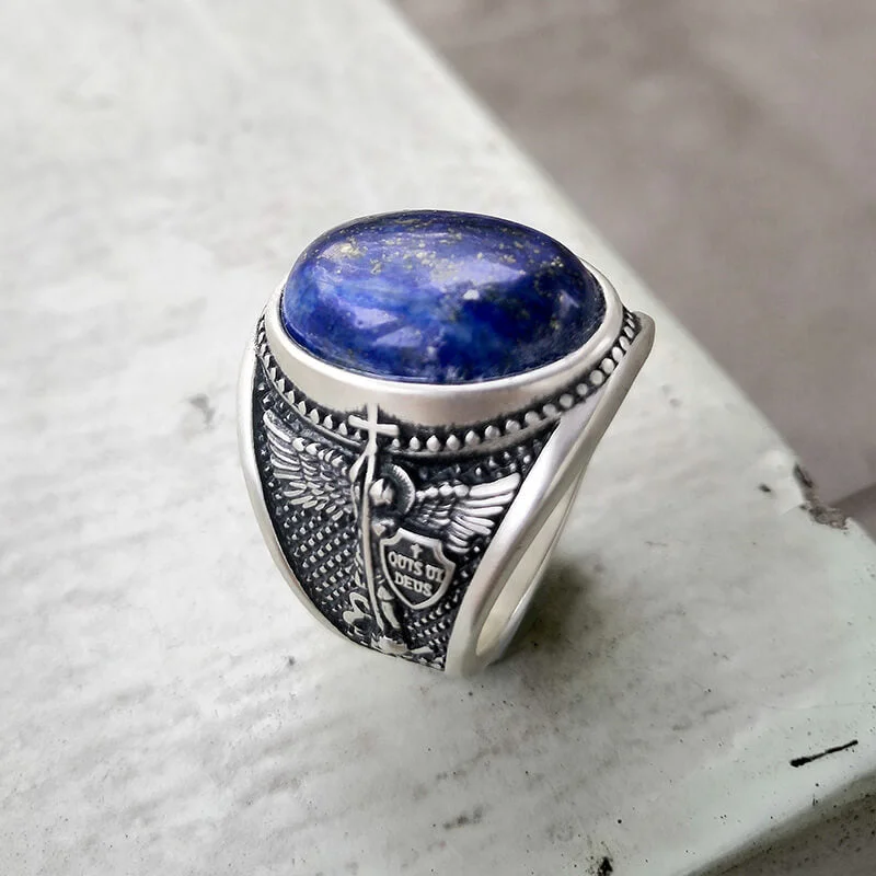 Lapis Lazuli Archangel Michael Sterling Silver Gemstone Ring