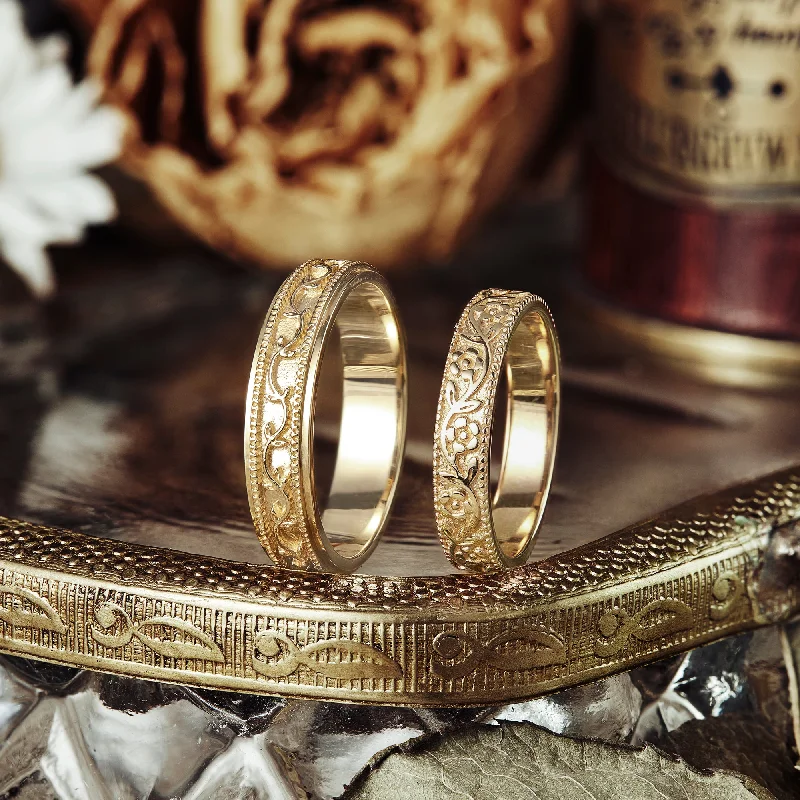 Leaves & Flowers Couple Rings - Brand&Brandy