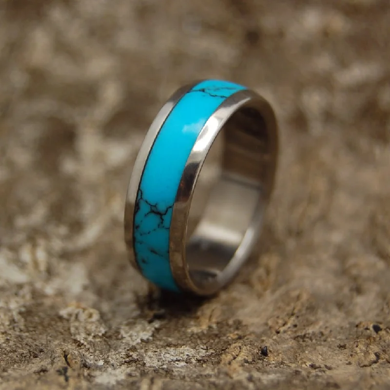 Lightly Veined Turquoise Dome | Men's Turquoise & Titanium Wedding Ring