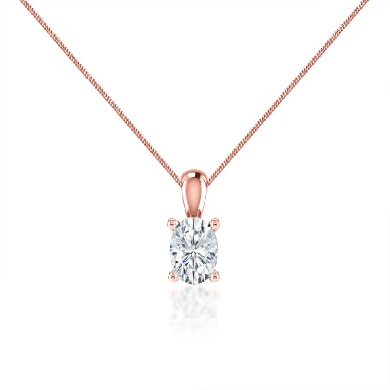 LILA - Oval Lab Diamond 4 Claw Drop Pendant 18k Rose Gold