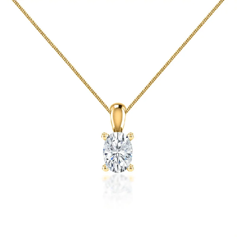 LILA - Oval Lab Diamond 4 Claw Drop Pendant 18k Yellow Gold