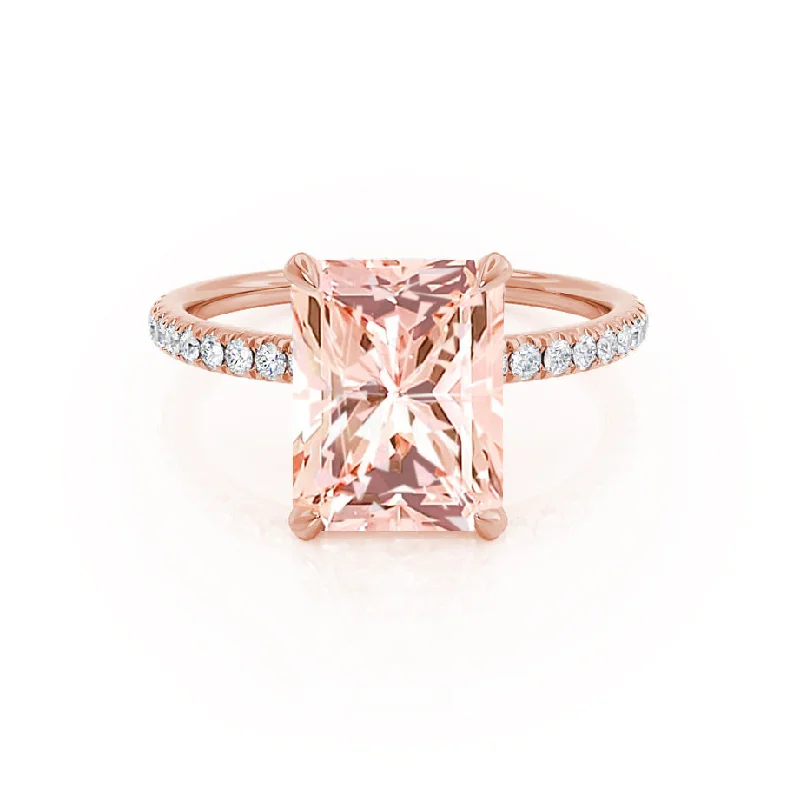 LIVELY - Chatham® Radiant Champagne Sapphire & Diamond 18k Rose Gold Petite Hidden Halo Pavé Shoulder Set Ring