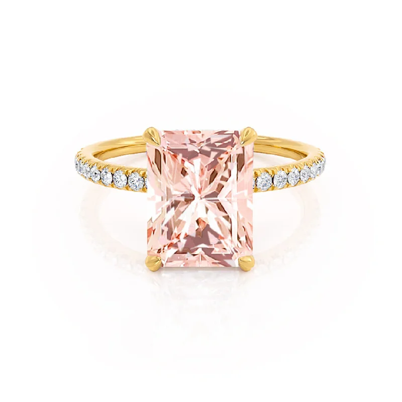 LIVELY - Chatham® Radiant Champagne Sapphire & Diamond 18k Yellow Gold Petite Hidden Halo Pavé Shoulder Set Ring