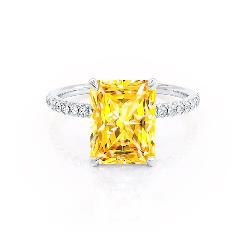 LIVELY - Chatham® Radiant Yellow Sapphire & Diamond 18k White Gold Petite Hidden Halo Pavé Shoulder Set Ring