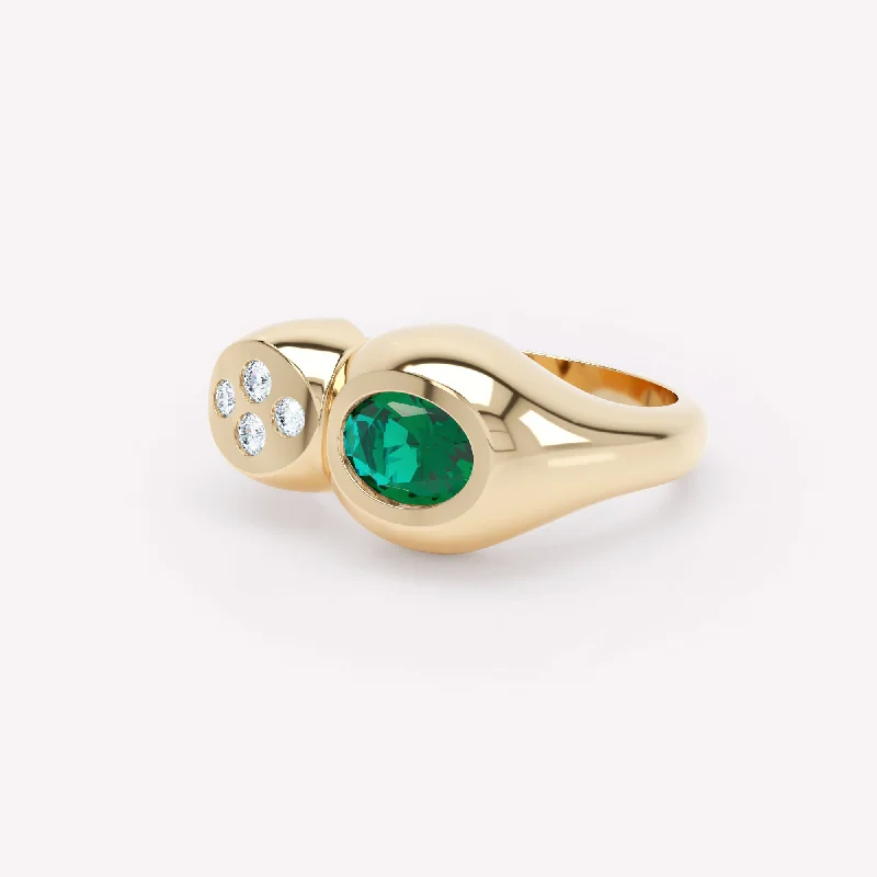 Curve Duo 18K Gold Ring w. Emerald & Diamonds