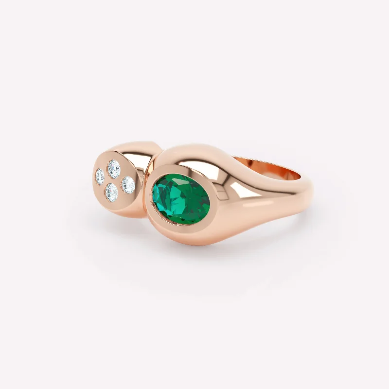 Curve Duo 18K Rosegold Ring w. Emerald & Diamonds