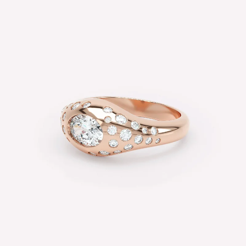 Curve Scattered Signet 18K Rosegold Ring w. Diamonds