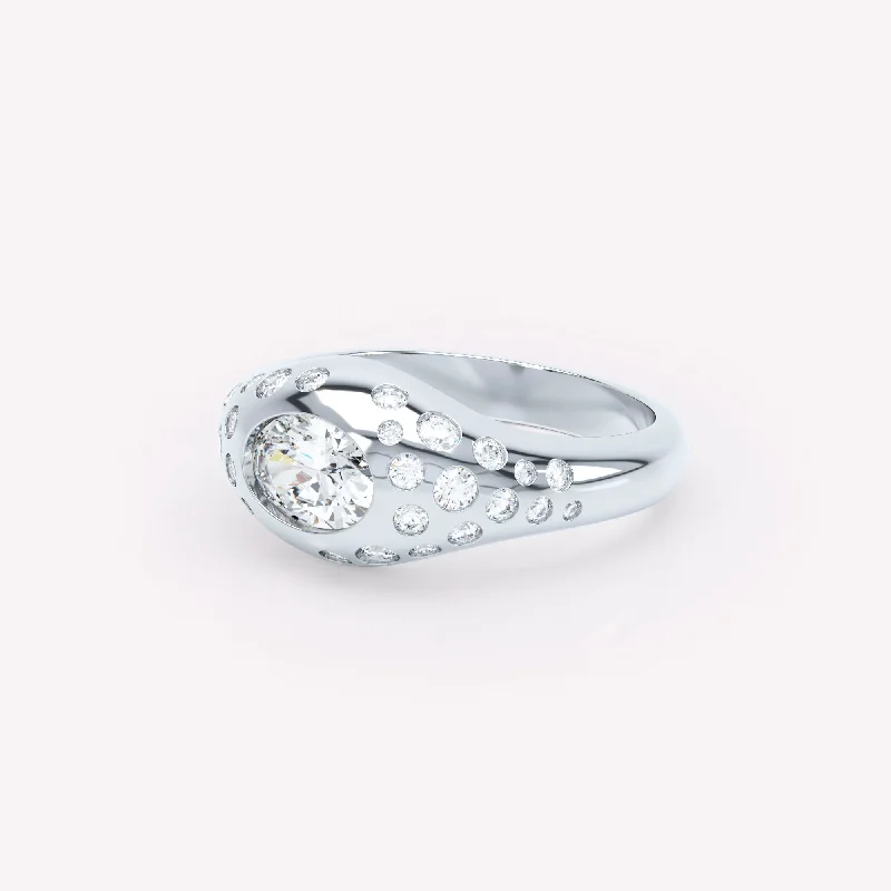 Curve Scattered Signet 18K Whitegold Ring w. Diamonds