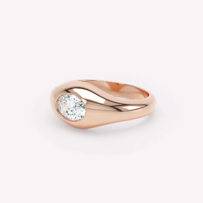 Curve Signet 18K Rosegold Ring w. Diamond