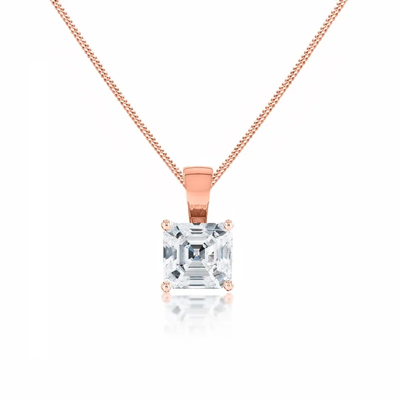 LOLA - Asscher Cut Lab Diamond 4 Claw Pendant 18k Rose Gold