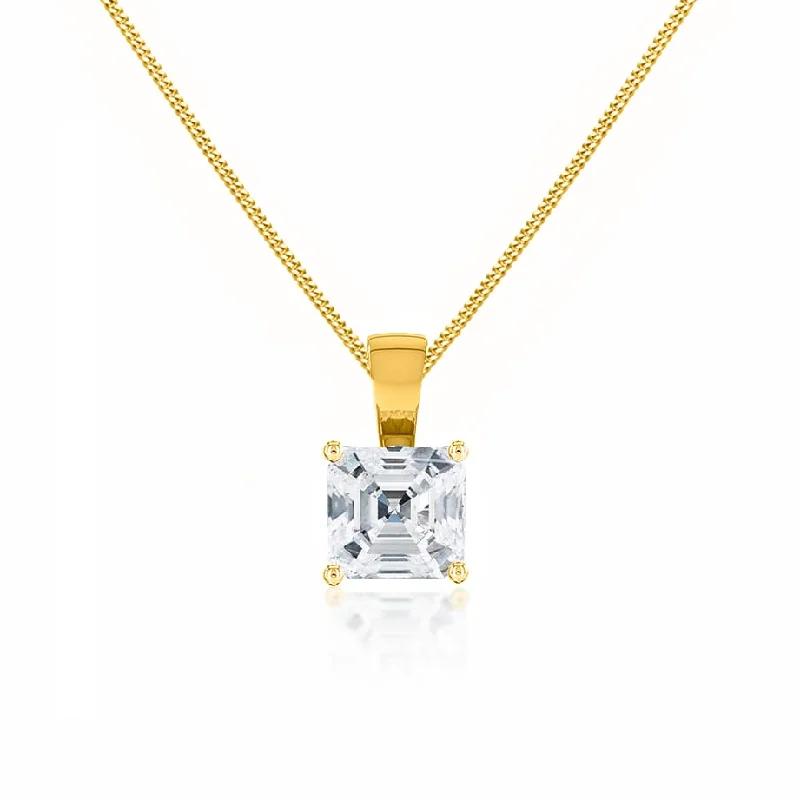 LOLA - Asscher Cut Lab Diamond 4 Claw Pendant 18k Yellow Gold