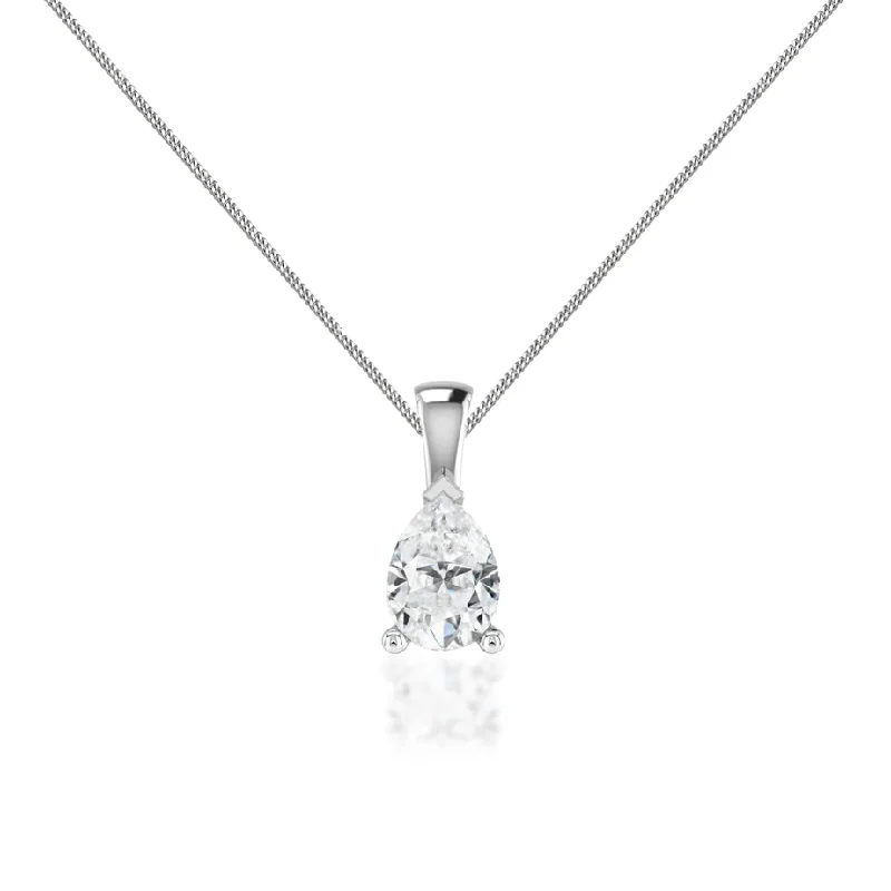 LUCINDA - Pear Lab Diamond 3 Claw Pendant 18k White Gold