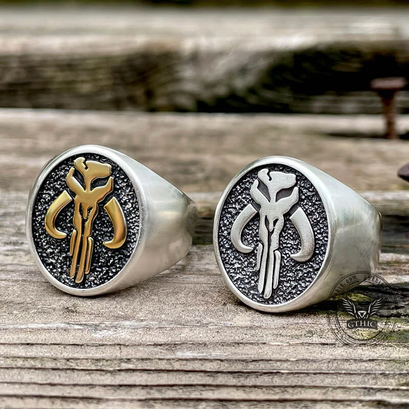 Mandalorian Symbol Sterling Silver Skull Ring