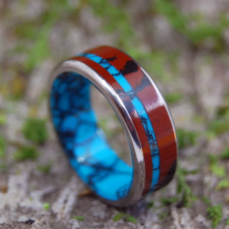 Knock On My Door | Men's Mahogany, Obsidian Stone, & Turquoise Stone Wedding Ring