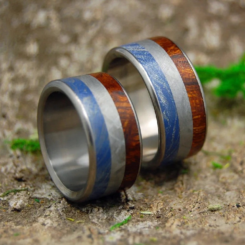 Earth Space Sea | Meteorite & M3 & Desert Ironwood Titanium Men's Wedding Ring Set