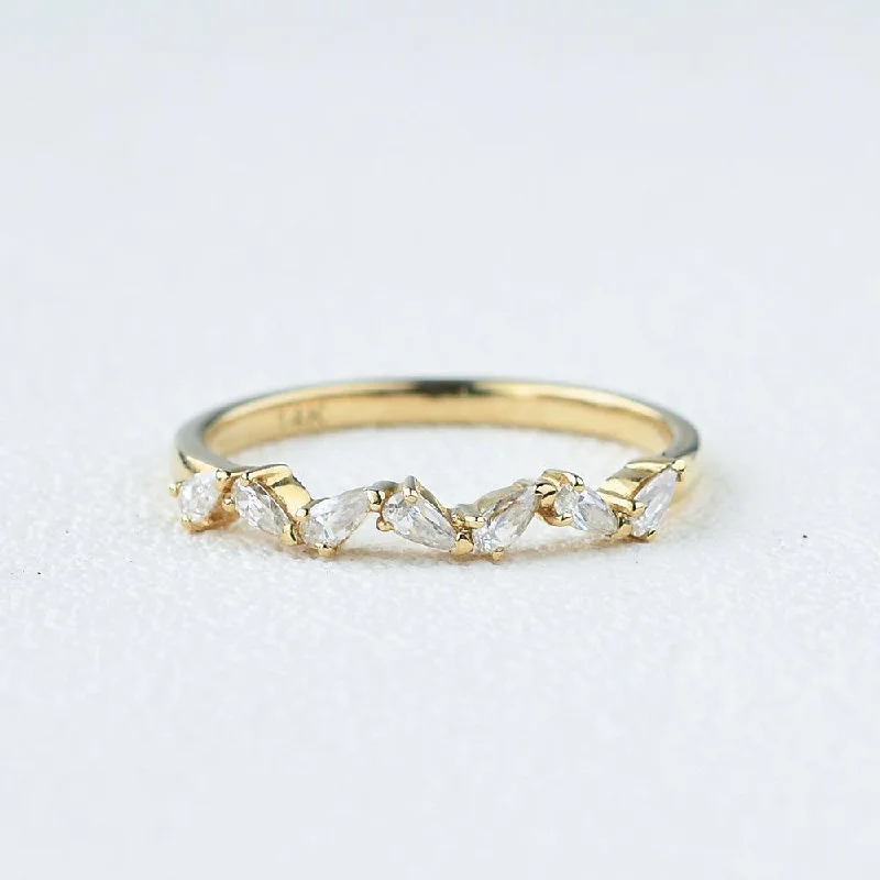 Moissanite Cluster Wedding Band Yellow Gold Ring