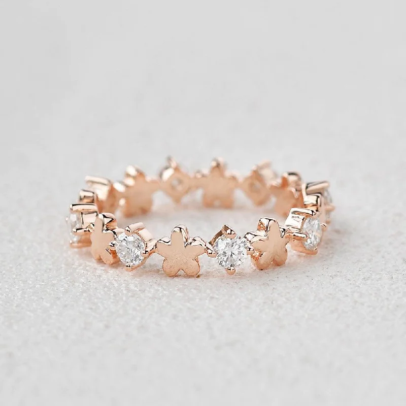 Moissanite Flower Inspied Cluster Rose Gold Band