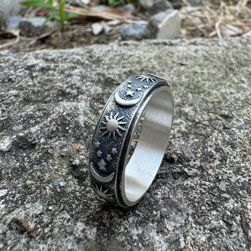 Moon Star Sun Sterling Silver Spinner Ring