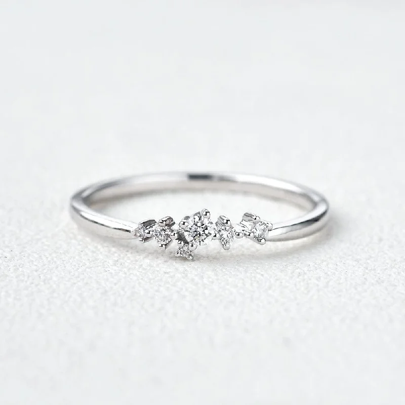 Unique Floral Snowflake Band White Gold Ring