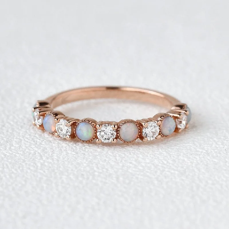 Natural Opal & Moissanite Band Rose Gold Ring