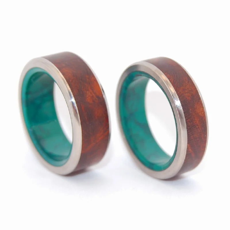 No Little Love | Desert Ironwood & Jade Stone Wedding Ring Unique Wedding Ring Set