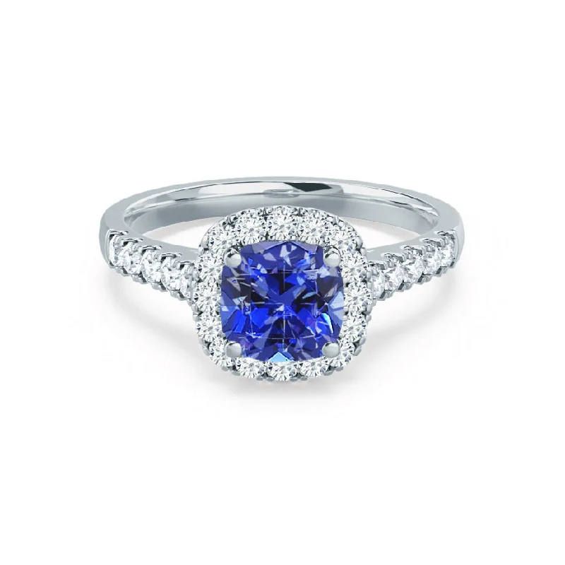 OPHELIA - Chatham® Lab Grown Blue Sapphire & Diamond 18K White Gold Halo