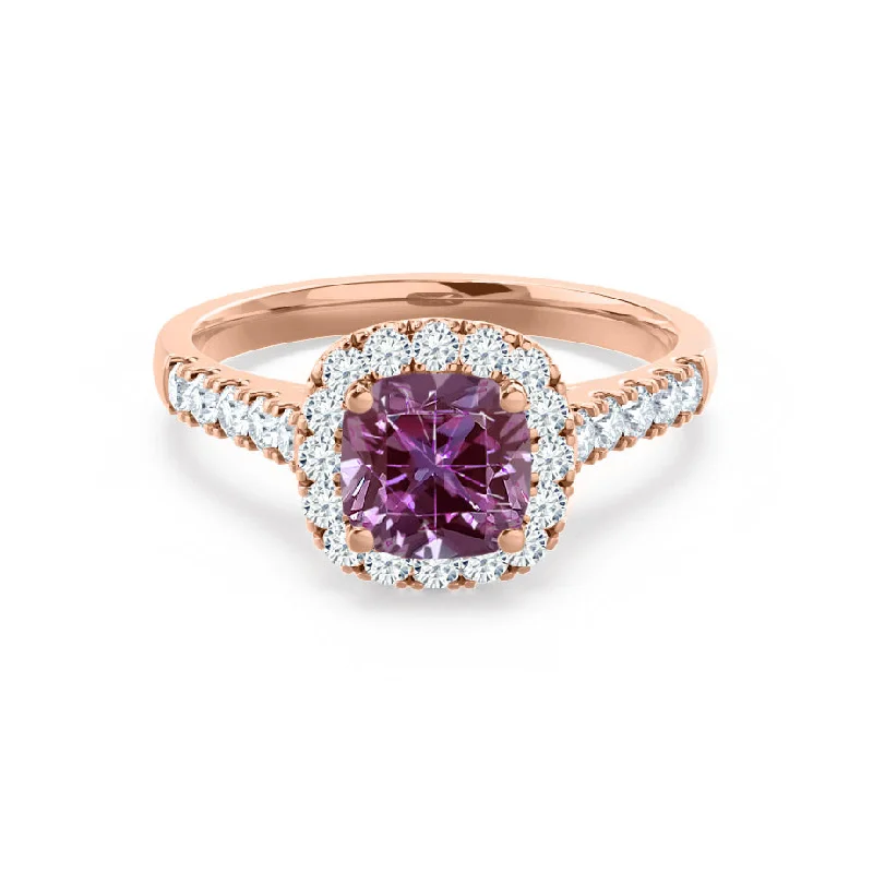 OPHELIA - Chatham® Lab Grown Alexandrite & Diamond 18K Rose Gold Halo