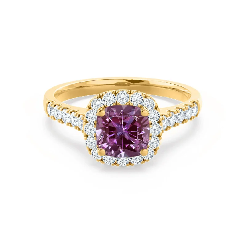 OPHELIA - Chatham® Lab Grown Alexandrite & Diamond 18K Yellow Gold Halo