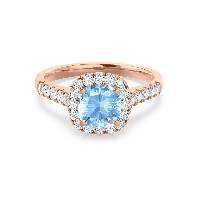 OPHELIA - Chatham® Lab Grown Aqua Spinel & Diamond 18K Rose Gold Halo